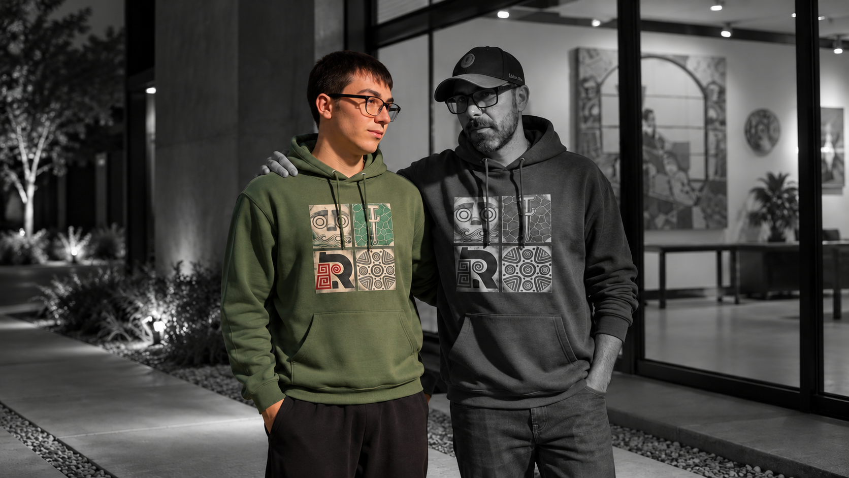 Felpa "Riquadri" con cappuccio verde UNISEX